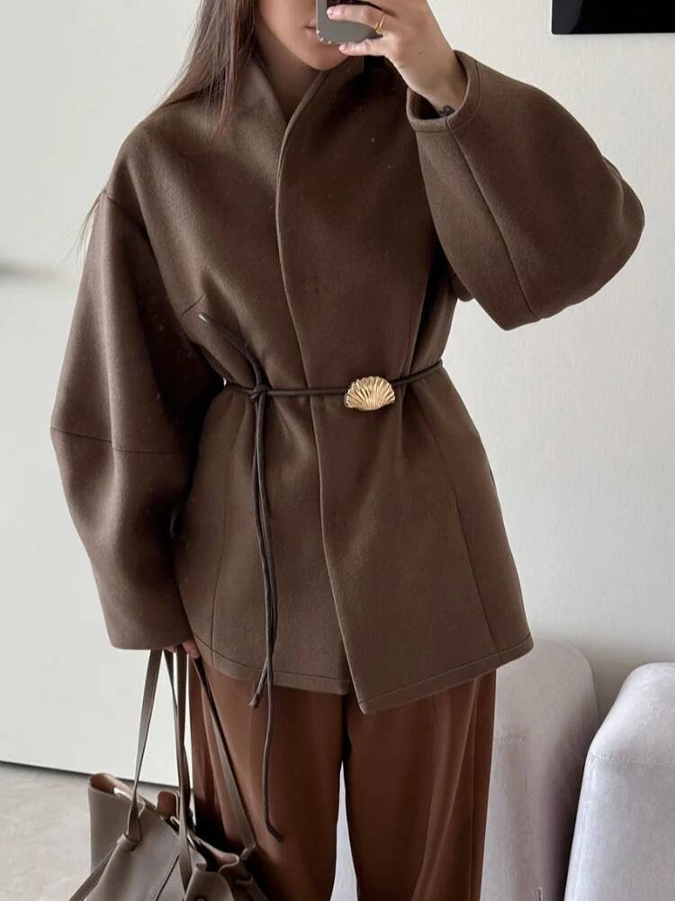 Street Fashion Taiwan - Manteau Chic en laine unie pour