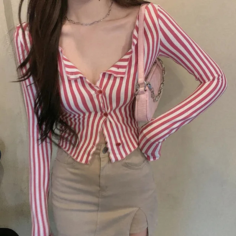 Street Fashion In Korea - MEXZT-Chemises rayées vintage pour femmes, Tunique
