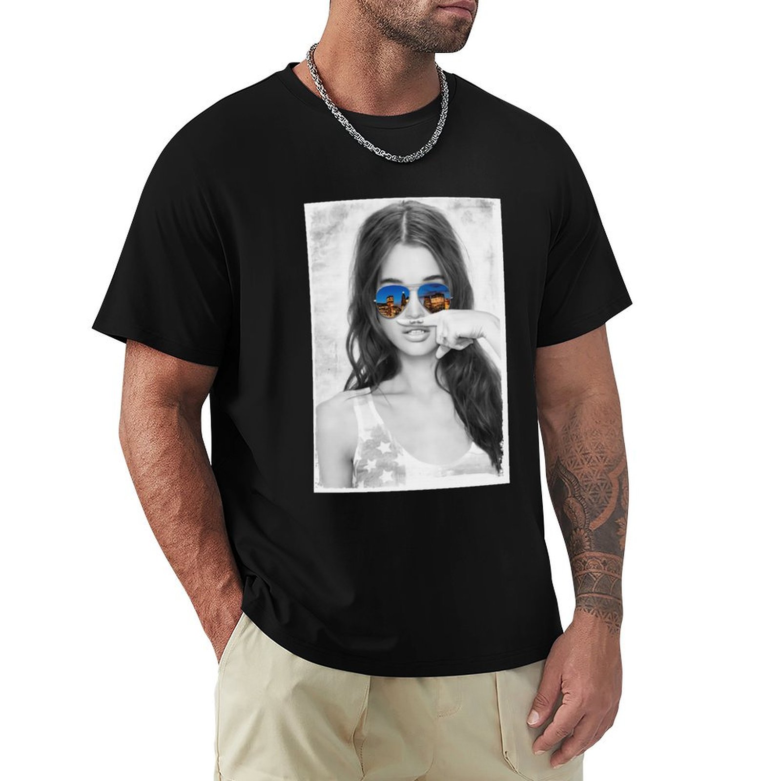 Street Fashion Co - T-Shirt Original Mustache Girl Graphic pour