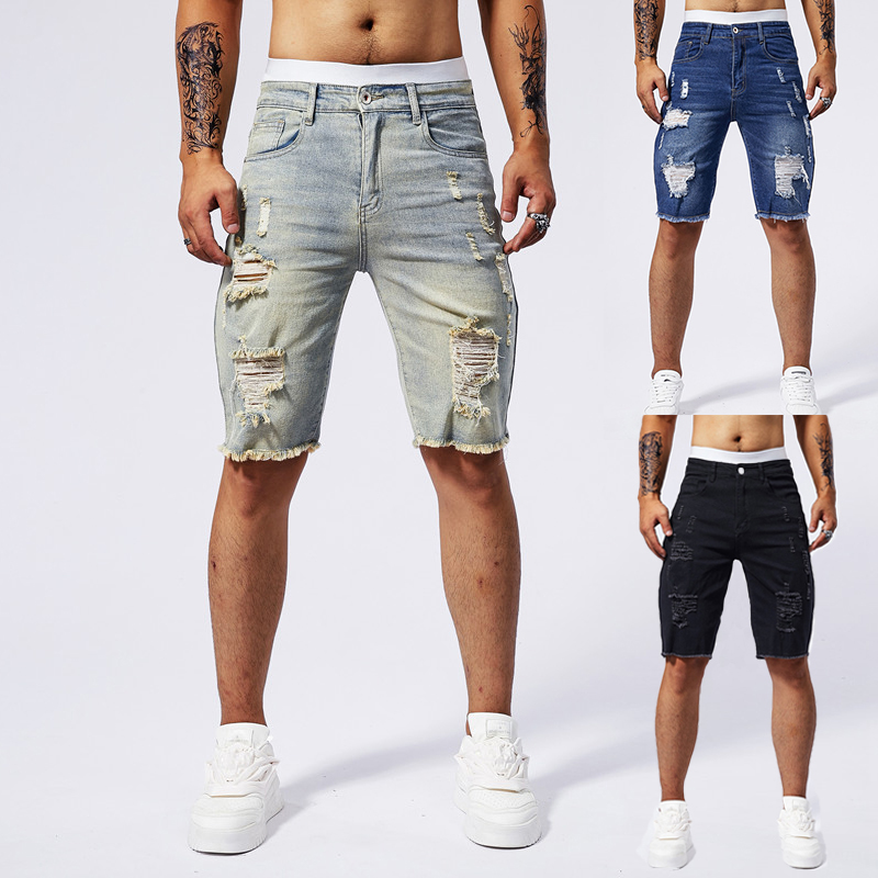 Street Fashion Men 2025 - Short en Denim déchiré pour hommes,