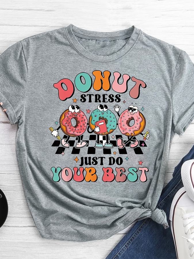 Street Fashion Trends 2025 - T-shirt imprimé dessin animé Donut, haut
