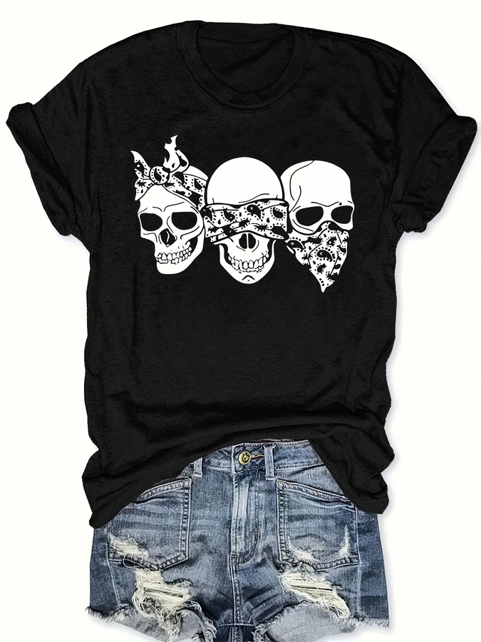 Street Fashion Trends 2025 - T-shirt Happy Cartoon Skull, coupe ample,