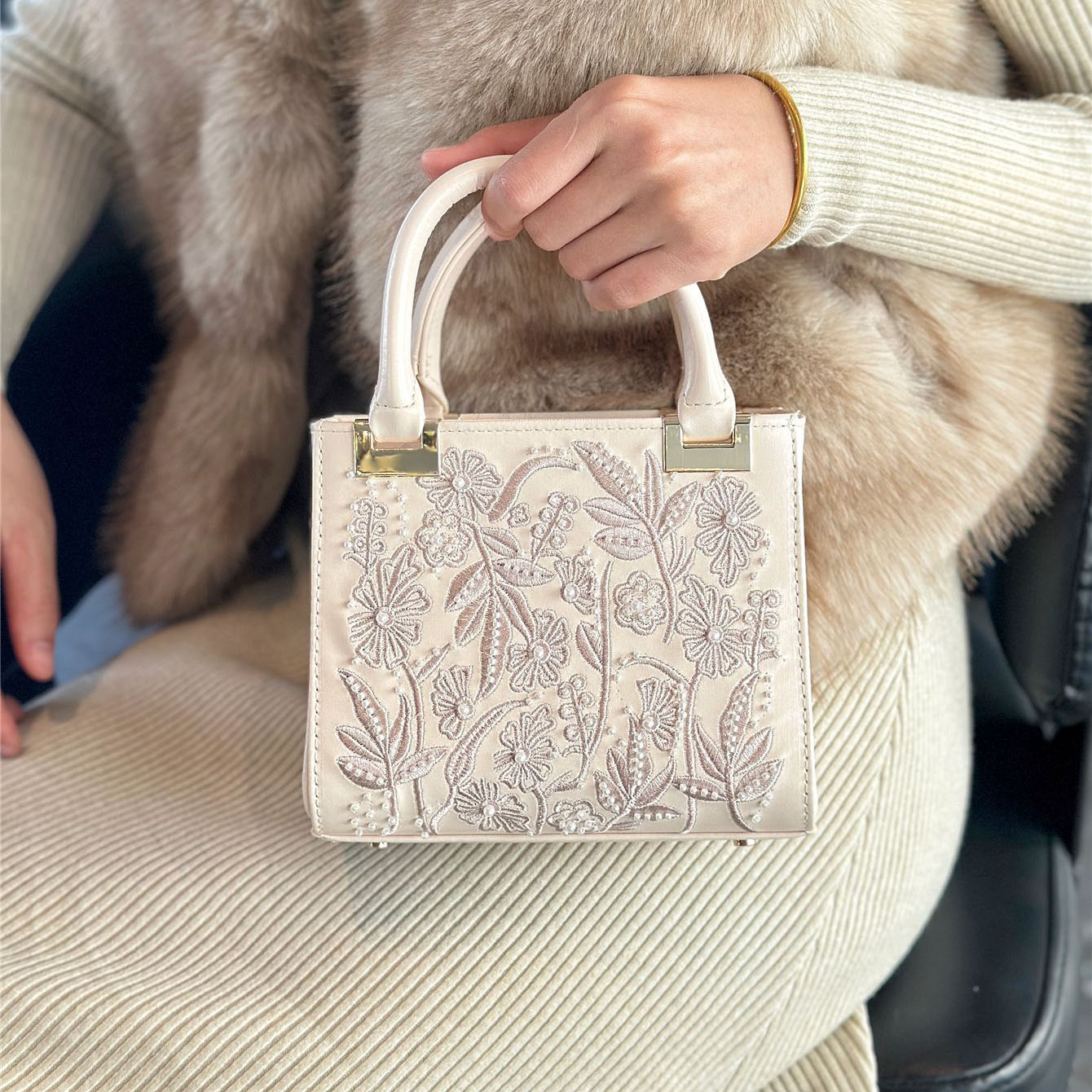 French Street Fashion - Sac à main brodé de fleurs