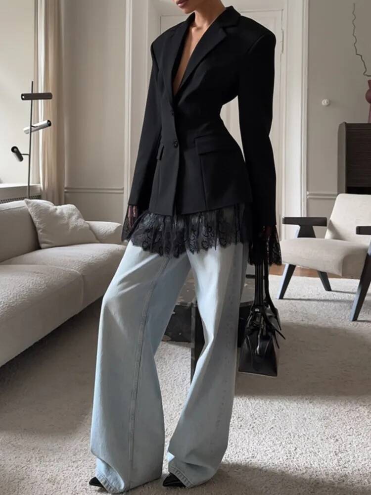 Élégant dentelle Blazer mantea - Street Fashion Taiwan avis et prix