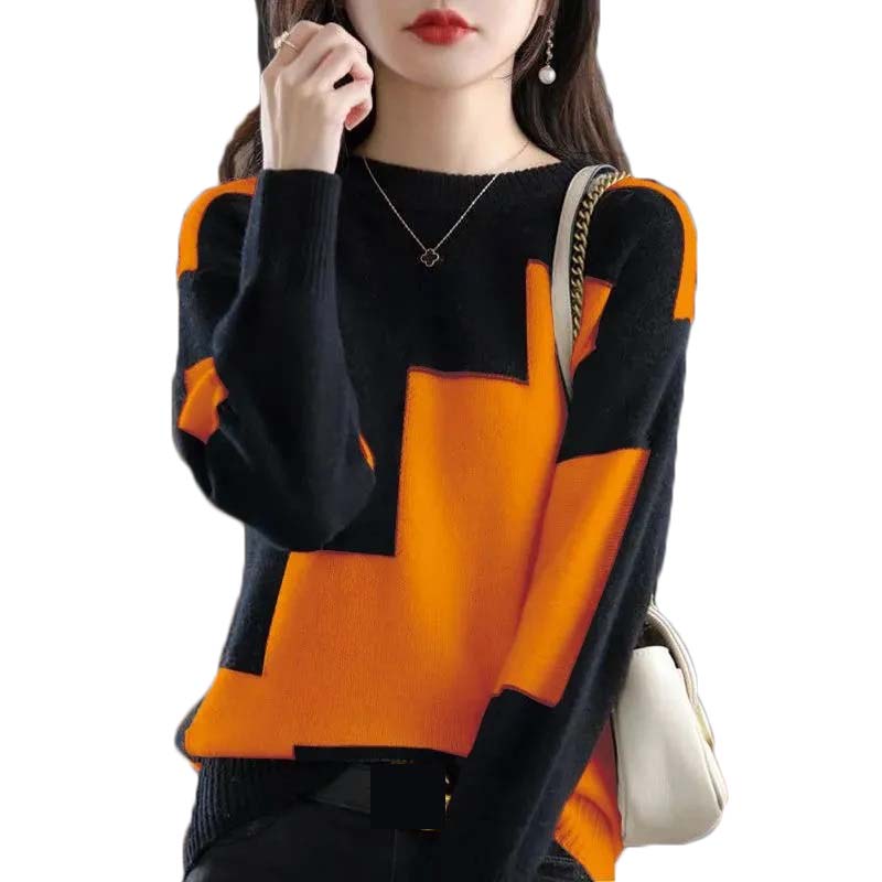 Pull tricoté épissé à col rond - Street Fashion In Korea avis et prix