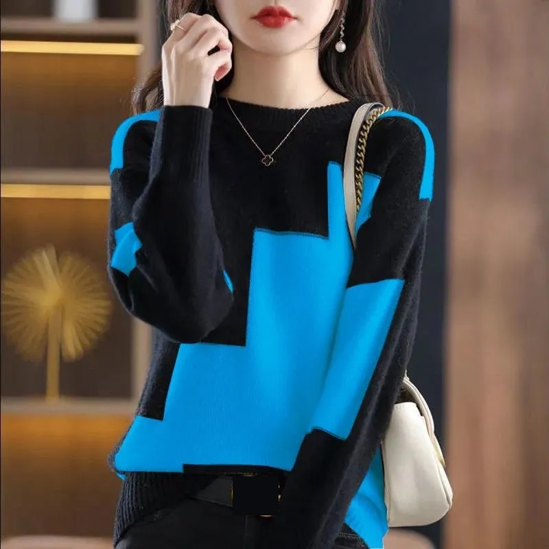Pull tricoté épissé à col rond - Street Fashion In Korea avis et prix